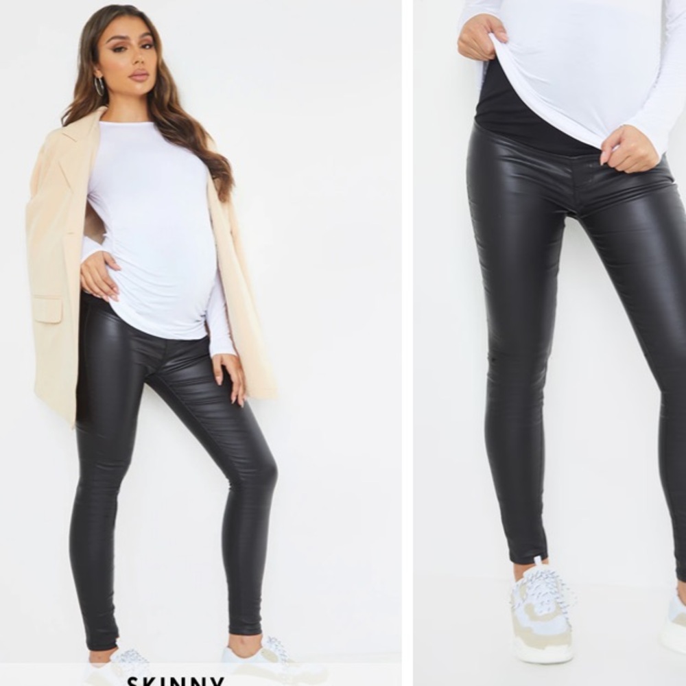 🌹Pretty Little Things Maternity • NWOT Black Faux Leather Leggings